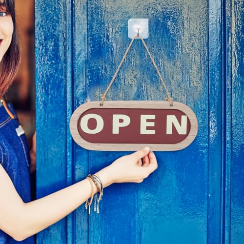 Rustic Wooden Door Sign Double-Sided Open Closed Hanging Plaque