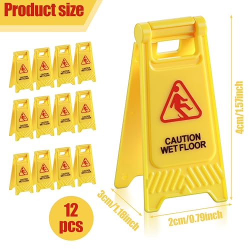 TIESOME 12Pcs Yellow Mini Caution Wet Floor Signs, Double Sided Safety Warning Sign Mini Traffic Sign for Indoor Outdoor Use