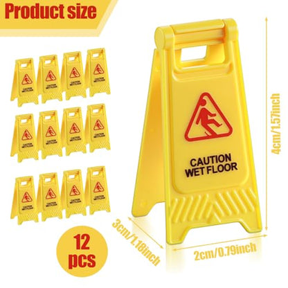 TIESOME 12Pcs Yellow Mini Caution Wet Floor Signs, Double Sided Safety Warning Sign Mini Traffic Sign for Indoor Outdoor Use