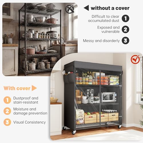 REIBII 4-Tier Shelving Unit with Cover, Dustproof, with Wheels for Pantry - size: 36" W x 14.3" D x 56.5" H