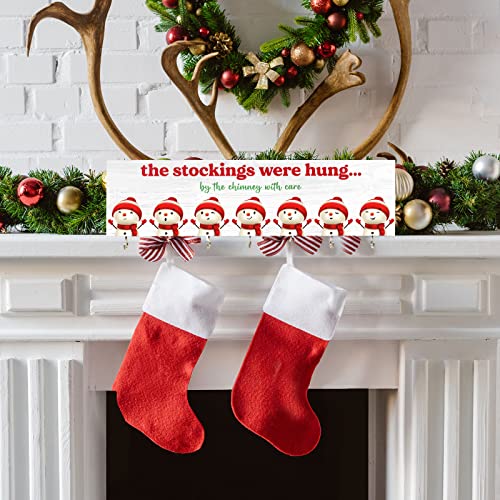 Maitys Christmas Stocking Holder with 7 Hangers Wooden Organizer, Snowman - style: Snowman