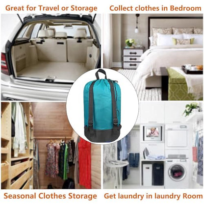 Washable Laundry Bag Backpack with Zipper Pocket, Heavy Duty Clothes Bag, 2 Strong Adjustable Shoulder Straps with Drawstring Closure for Travel, Camping or College, Blue Aqua - color: Blue Aqua with Zipper Pocket