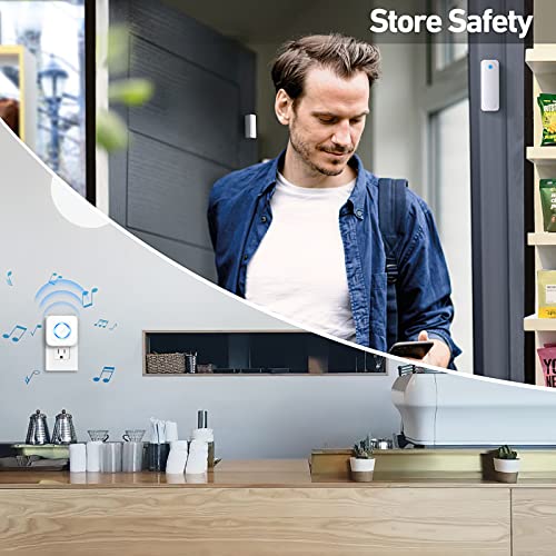 Satisure Wireless Door Open Contact Sensor Alarm Chime with 600 FT Range, 58 Chimes, 5 Volume Levels, LED Indicators - Door Ringer Alert for Business/Store/Home/Office