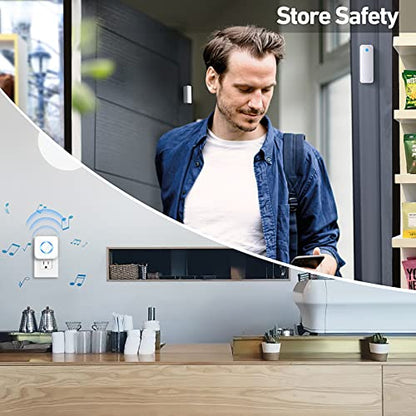 Satisure Wireless Door Open Contact Sensor Alarm Chime with 600 FT Range, 58 Chimes, 5 Volume Levels, LED Indicators - Door Ringer Alert for Business/Store/Home/Office