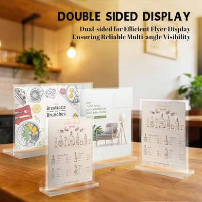 YUNCHUN 6 Packs Acrylic Sign Holder 5 x 7 Standing, L-Shape Magnetic 5 x 7 Clear Menu Holder, Table Display Stand of Slant Back & Acrylic Frame for Store, Wedding, Restaurant, Hotel, Office Use - style: 6 PCS (5 x 7 Inches)
