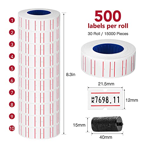 30 Rolls 15000pcs White Price Gun Labels for Mx-5500 Labeller White Pricemarker Stickers Plus 3 Piece Refill Ink Rolls - color: Red