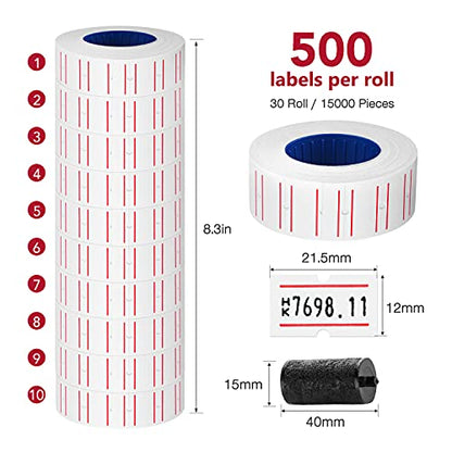 30 Rolls 15000pcs White Price Gun Labels for Mx-5500 Labeller White Pricemarker Stickers Plus 3 Piece Refill Ink Rolls - color: Red