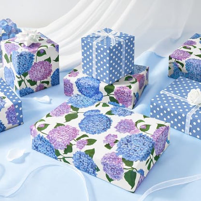 WERNNSAI Hydrangea Wrapping Paper 17 In x 33 Ft Blue Floral Wrapping Paper - color: Hydrangea