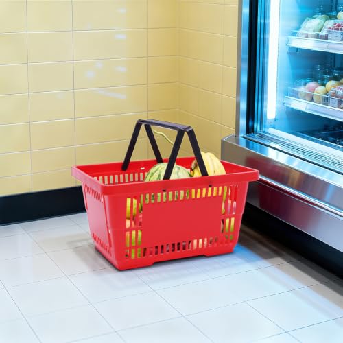 12PCS Shopping Basket with Handles, 18L Retail Grocery Basket, Red