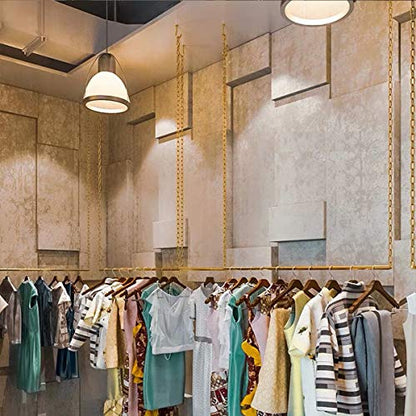 2 Pcs Adjustable Height Creative Chain Clothing Hanging Racks,Clothes Storage Shelves, Heavy Duty Metal Garment Rack,Retail Display Ceiling Hanger (Gold, 47.2 L) - color: Gold, size: 47.2 L