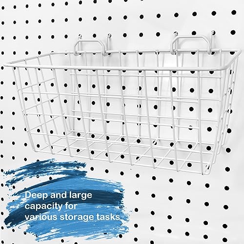 Pegboard Baskets 4 Pack Peg Board Metal Shelves Organizers (Medium, White) - size: Medium, style: 4M White Pegboard Baskets