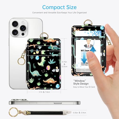 2-in-1 ID Badge Holder & Lanyard Wallet，Cute Zippered Pouch Cute Dinosaur - color: Cute Dinosaur