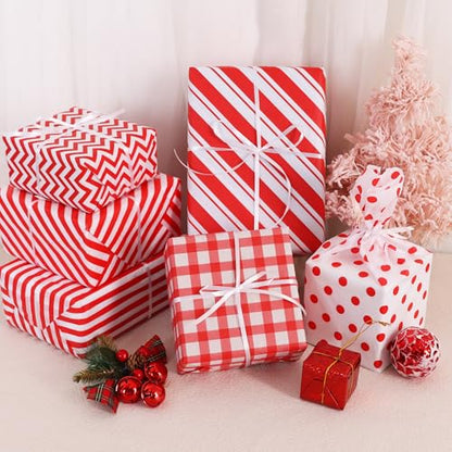 BEISHIDA 120 Sheets Red White Tissue Paper Bulk for Gift Wrapping Gift Bags - color: 6rw120