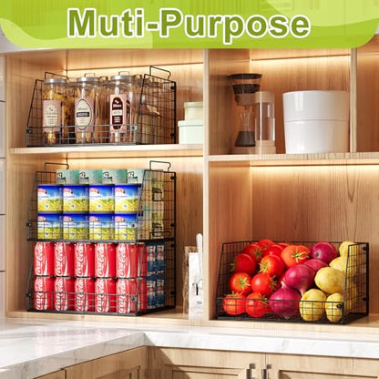 4 Pack XXL Stackable Wire Storage Basket, Extra Large Capacity Pantry Organizer and Storage, Muti-Purpose for Vegetable Fruit Basket & Can Organizer & Snack Rack & Metal Pantry Bin - size: 4 Pack-Wide 15.4"W x 11.8"D