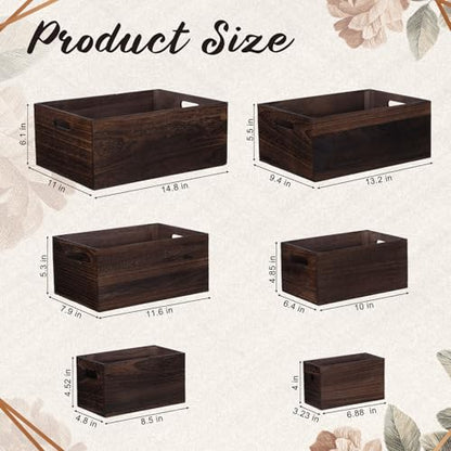 AceOrbit Set of 6 Rustic Wood Crates for Display Nesting Box, Dark Brown - color: Dark Brown