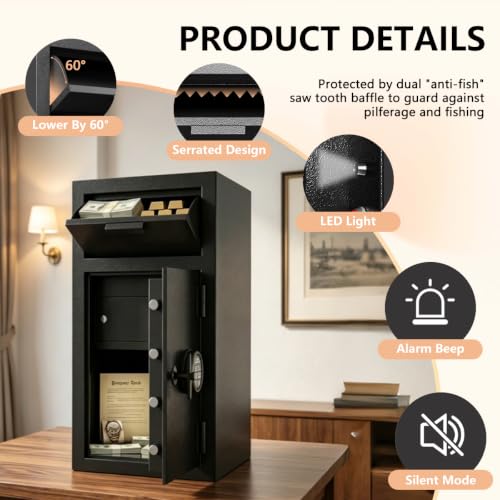 KAER 5.8 Cuft Large Drop Safe for Business with Internal Locker, Heavy Duty Cash Depository Safe with Drop Slot, Steel Money Safe with Anti-Fishing & Alarm for Slips,Documents,Office Church Retail - size: 5.8 Cuft