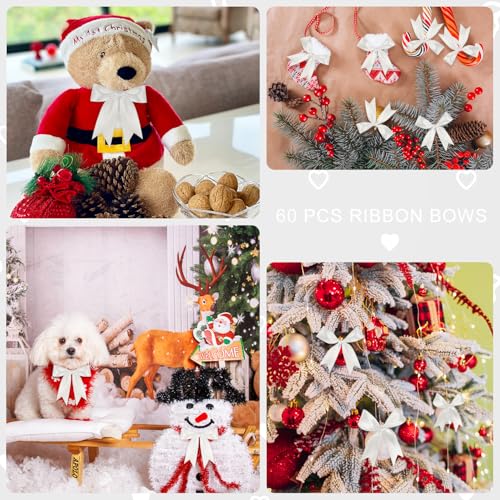 White Bows 60Pcs 3.5Inch Pre-Tied Satin Bows Ribbon with Adhesive Dots - color: White, size: 60 PCS