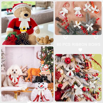 White Bows 60Pcs 3.5Inch Pre-Tied Satin Bows Ribbon with Adhesive Dots - color: White, size: 60 PCS