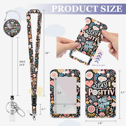 Inspirational ID Badge Holder with Lanyard and Retractable Badge Reel - color: Stay Positive