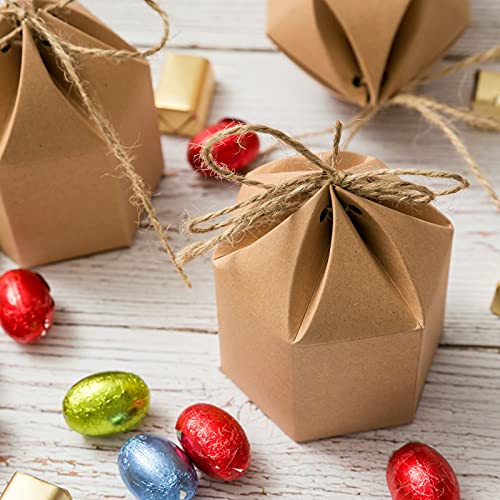 50Pack Mini Paper Gift Boxes Lantern Hexagon Kraft Paper Package Box with Twine Candy Chocolate Gift Packing Wrap for Wedding Party Christmas Brown (Pack of 2) - size: 50 Count (Pack of 2)