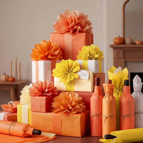 UNIQOOO 500 Sheets Fall Tissue Paper Bulk for Gift Bags, 20x14 Inch Gift Wrapping Tissue Paper, Acid Free 17gsm Soft Wrap Sheets for Thanksgiving Birthday Party DIY Crafts - color: Orange