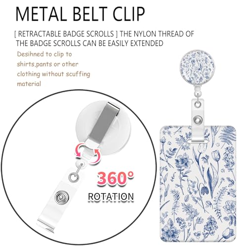 ID Badge Holder with Lanyard, Retractable Badge Holders Reels with Lanyards Adjustable, for Women Kids Teacher Nurses Doctor Student Gifts(Blue Flower Leaf) - color: Blue Flower Leaf