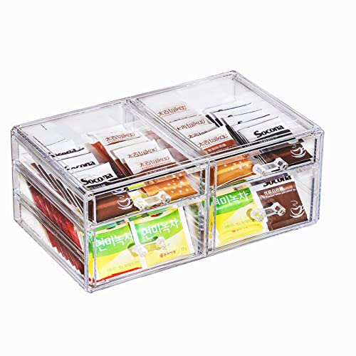Cq acrylic Makeup Organizers with 4 Drawers,Rectangular Office Stationery Supplies Plastic Clear Storage Containers,Stackable Acrylic Drawers Suitable for Office,School,Home desk organizer - size: 2 Small Drawers, 2 Medium Drawers