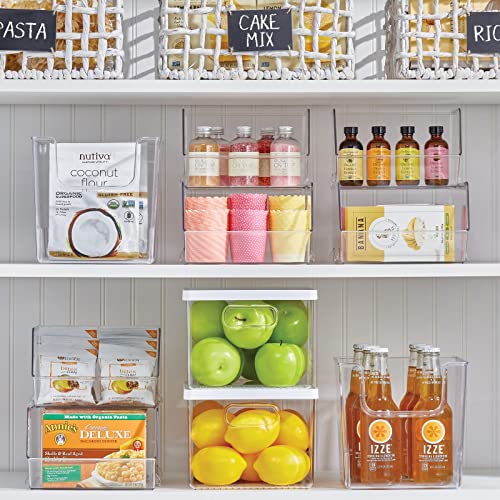 mDesign Plastic Open Front Food Storage Bin for Kitchen Cabinet, Pantry, Shelf, Fridge/Freezer - Organizer for Fruit, Potatoes, Onions, Drinks, Snacks, Pasta - 5" Tall - 4 Pack - Clear