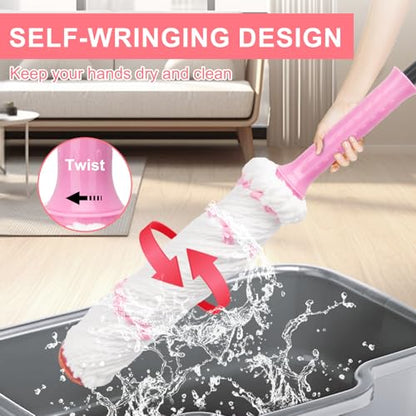 KeFanta Self Wringing Twist Mop, Microfiber Floor Mop with Wringer, 57 inch - color: Pink (1 Handle & 1 Mop Head)