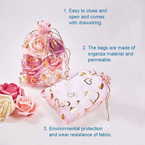 Stratalife 4"x6" Heart Organza Bags with Drawstring, 50PCS - color: 50PCS Heart Pink