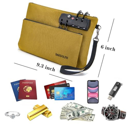 Money Bag with Lock, Double layer Men & Women's Locking Accessories Pouch, BankBag,CashBag with Lock and Zipper NotaryBag with Lock (Yellow) - color: Yellow