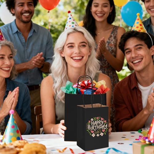 MESHA 90 Pack Black Paper Gift Bags with Handles Bulk, 3 Sizes 5/8/10 Inch - color: Black, size: 1 Count (Pack of 90)