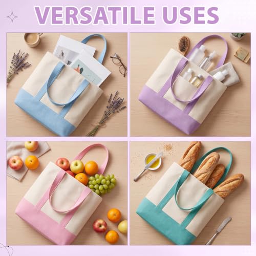 Sanwuta 12 Pcs Mini Canvas Tote Bags Bulk with Pocket Small Sublimation Blank Canvas Tote Reusable Grocery Bag for Women, DIY Craft (Macarons) - color: Macarons