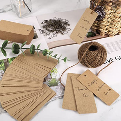 100 pcs Gift Tags with String Blank Tags with Safety Pins