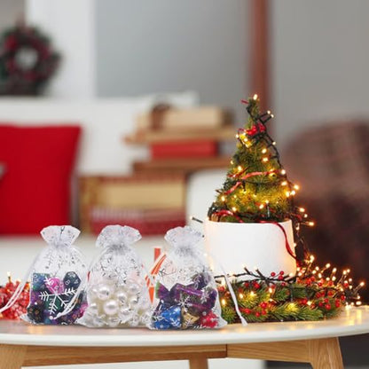 HRX Package 100pcs Snowflake Organza Christmas Gift Bags for Candy Jewelry - color: White