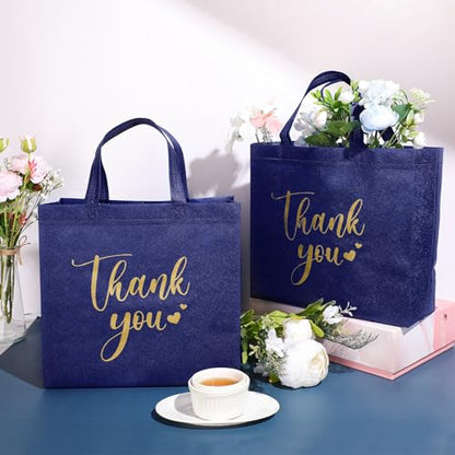 Sweetude 30 Thank You Non Woven Gift Bag, 11 x 12 x 5 Inch, Navy Blue - color: Navy Blue, size: 11 X 12 X 5 Inch