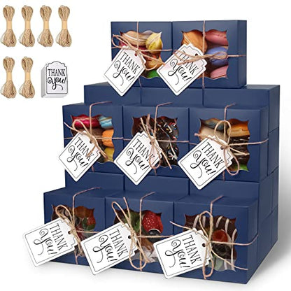 KPOSIYA 60pcs Small Cookie Boxes with Window, 4x4x2.5 Blue Bakery Box - color: Blue, size: 60