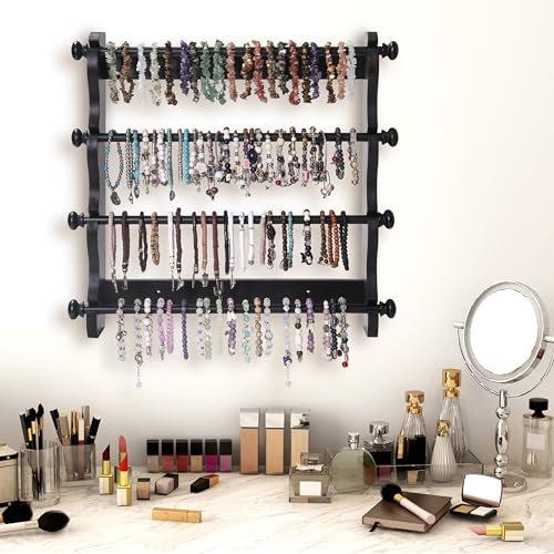 4-Tier Wooden Bracelet Holder Wall-Mounted – Black Jewelry Display Stand - style: Wall-Mounted–Black