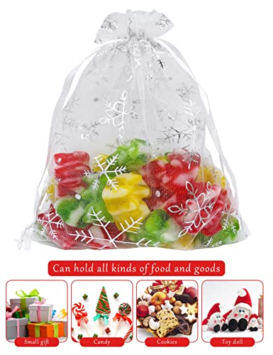 Jexila 100PCS Christmas Organza Gift Bags 4X6 inches Small Christmas Drawstring Candy Goodie Treat Bags for Kids Classroom Xmas Holiday Party Favor - color: White Snowflake 4X6