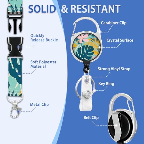 Boho Foliage Botanical Tropical Palm Leaves and Floral Lanyards for ID Badges, Badge Holder with Breakaway Lanyard, Badge Lanyard with Retractable Badge Reel Clip, Teacher Doctor Office Employees - color: Boho Tropical Palm Leaves
