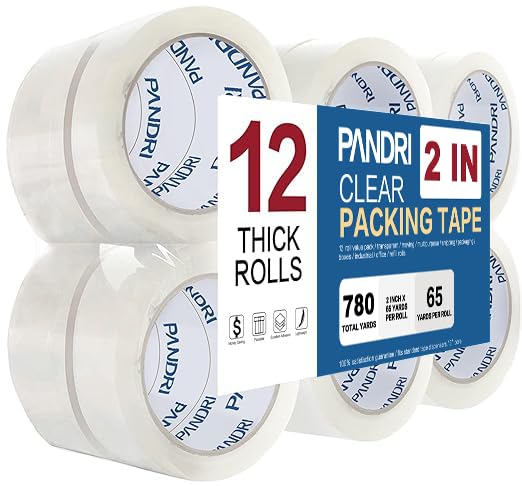 PANDRI 12 Pack Heavy Duty Packing Tape, 2" x 65yd Per Roll, Total 780yd - size: 2 Inch 12 Rolls