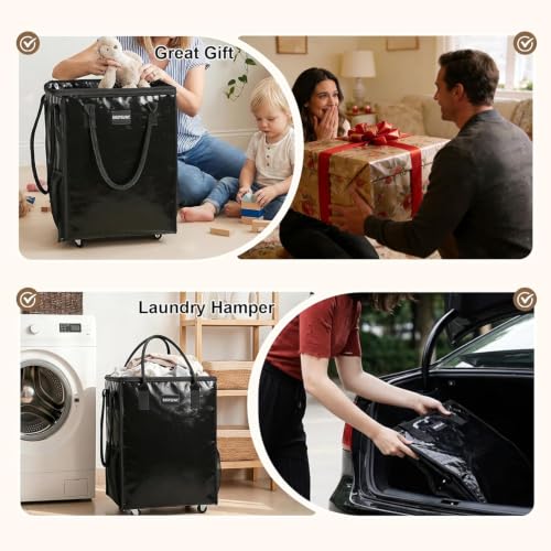 Grocery Bag Rolling Tote Bag on Wheels, Shopping Bag with Wheels Handle - color: Black-1