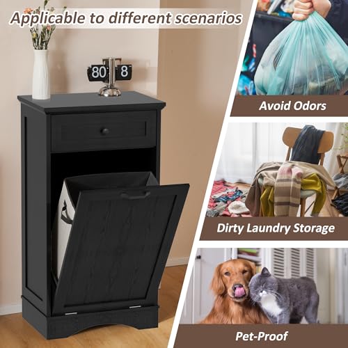 13 Gallons Tilt Out Trash Can Cabinet Freestanding Dark Black - color: Dark Black, size: 13 Gallon