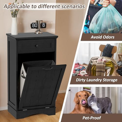13 Gallons Tilt Out Trash Can Cabinet Freestanding Dark Black - color: Dark Black, size: 13 Gallon