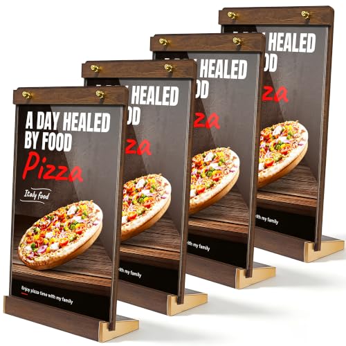 4 Pack 8.5×11 Vertical Tabletop Display Stand with Walnut Base