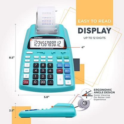 CATIGA Printing Calculator with Tape Print Out - 10 Key Adding Machine with Paper Roll, Desktop Electric Calculator for Accounting, Business, Finance, Home Office Use CP90A - color: 5) Light Blue