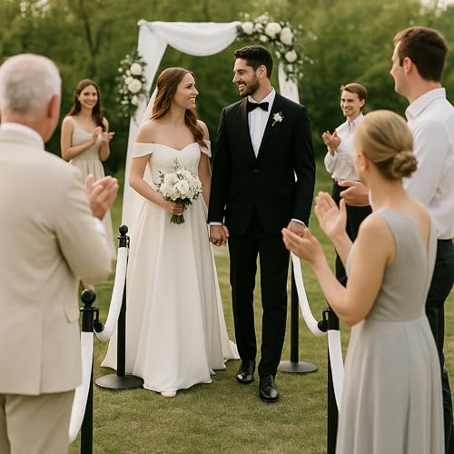 4PCS White Velvet Rope 5FT – Soft Ropes for VIP Barrier Event Stanchion Velvet Rope Set with Black Snap Ends for Crowd Control and Stanchions - color: White + Black