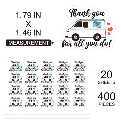 Small Business Postman Thank You Stickers, Thank You All You Do Mail Truck Shaped Paster, Retailers Order Paster Self-Adhesive Stickers for Packages, 400 PCS - style: Thank You Mail Carrier