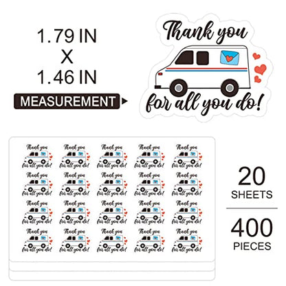 Small Business Postman Thank You Stickers, Thank You All You Do Mail Truck Shaped Paster, Retailers Order Paster Self-Adhesive Stickers for Packages, 400 PCS - style: Thank You Mail Carrier