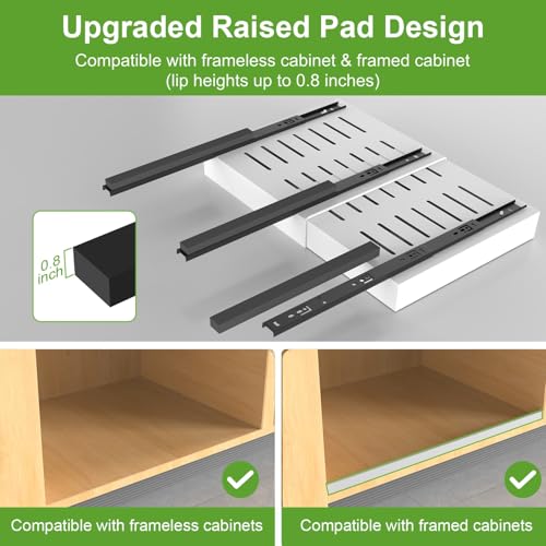 ANTOWIN 2-Pack Expandable Pull Out Cabinet Organizer 16.5"Deep(12.2"-20.5"W), 3 Full Extension Glides Slide Out Drawers, Roll Out Shelves Adhesive Raising Pad,Compatible Framed Cabinets,90lb Cap,White - size: 16.5"D x 12.2"-20.5"W(2Pack) White